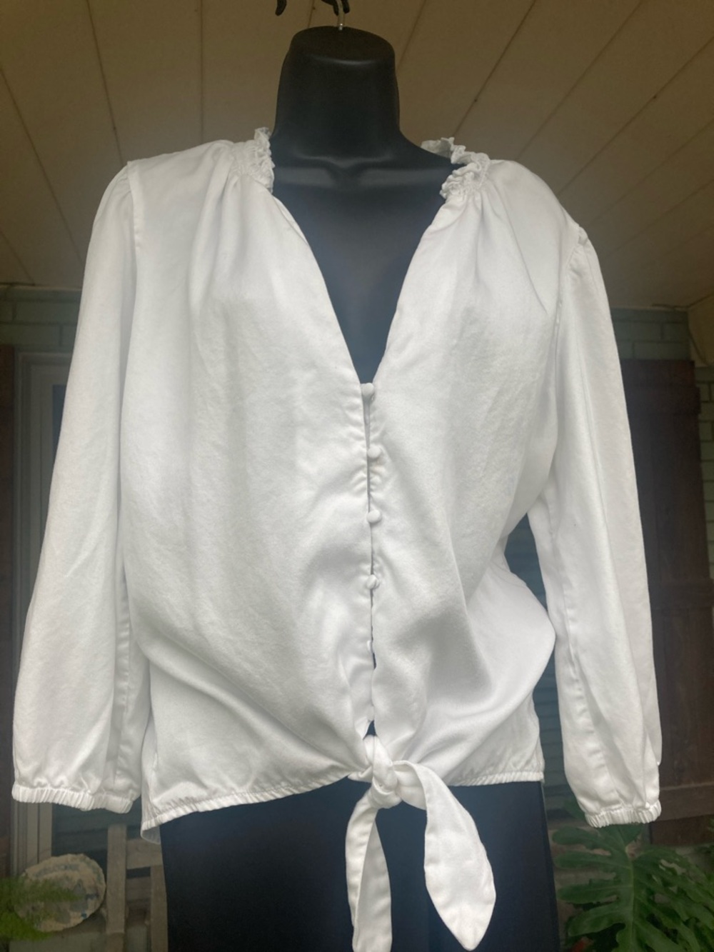 Women's White Tie-Front Blouse